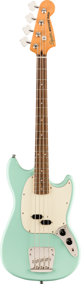Full frontal of Squier Classic Vibe '60s Mustang Bass Laurel Fingerboard Surf Green.