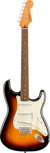 Full frontal of Squier Classic Vibe '60s Stratocaster Laurel Fingerboard 3-Color Sunburst.