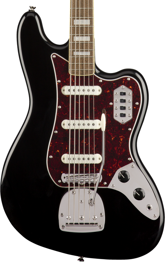 Front of Squier Classic Vibe Bass VI Black.
