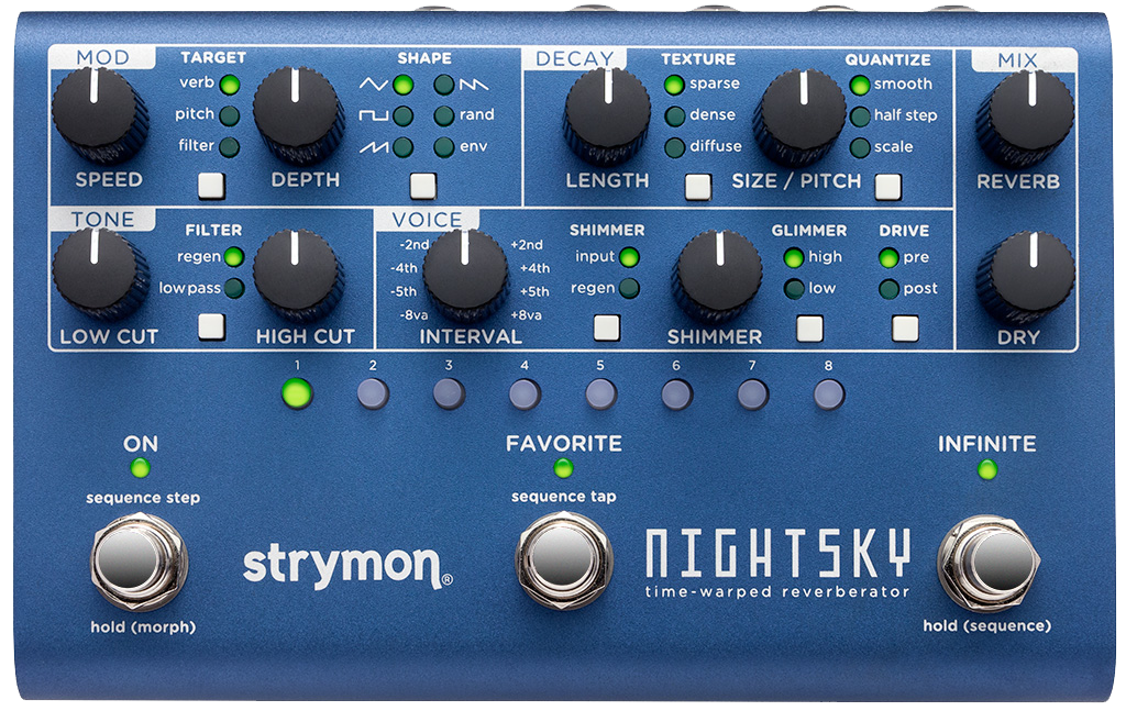 Strymon Night Sky Time Warped Reverberator pedal in blue Tone Shop Guitars DFW