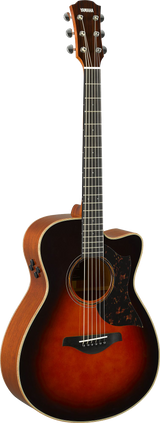 Full front angle of Open Box Yamaha AC3M ARE Concert Cutaway Tobacco Brown Sunburst.