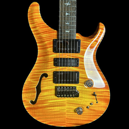 Front of PRS Private Stock Special Semi-hollow Limited Edition Citrus Glow.