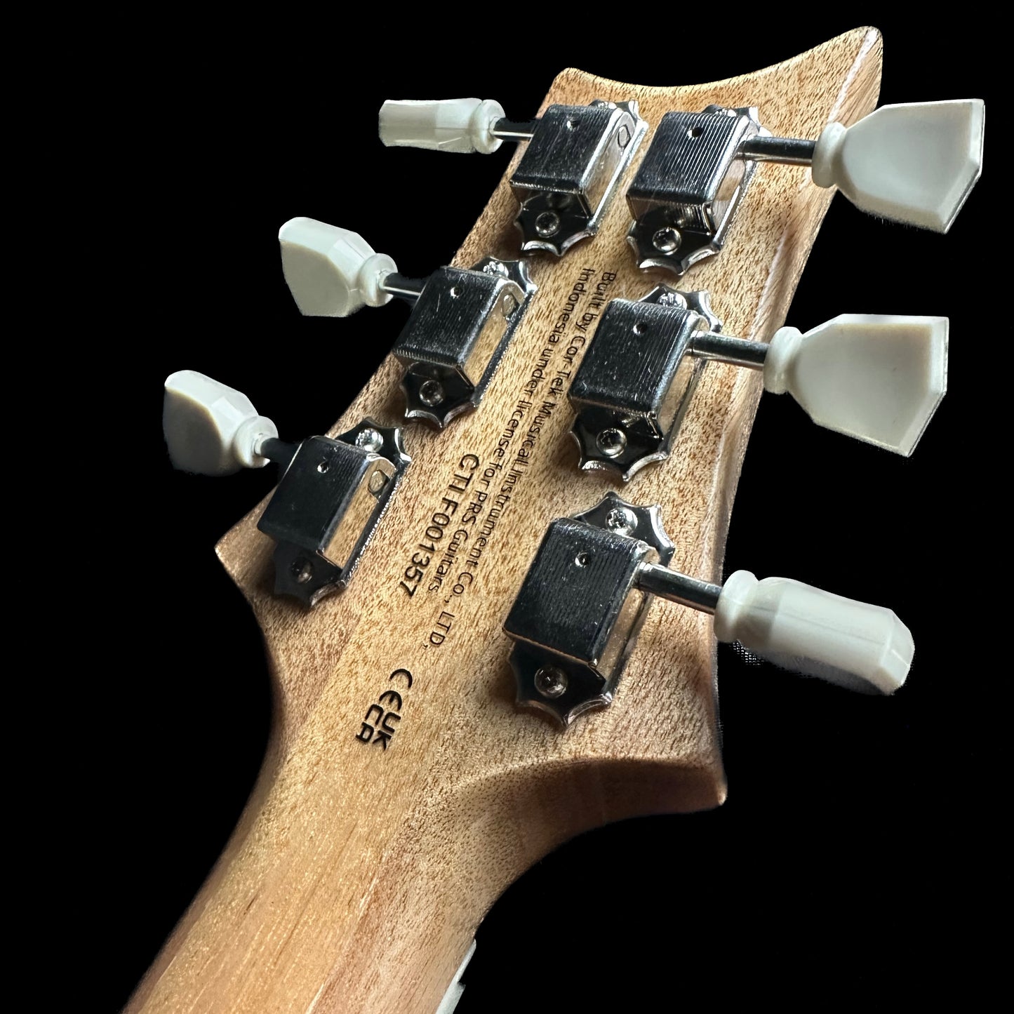 Back of PRS Paul Reed Smith SE McCarty 594 Faded Blue headstock.