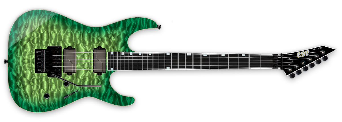 Full front stock image of ESP USA M-IIDX FR Floyd Rose Quilted Maple Lime Burst.