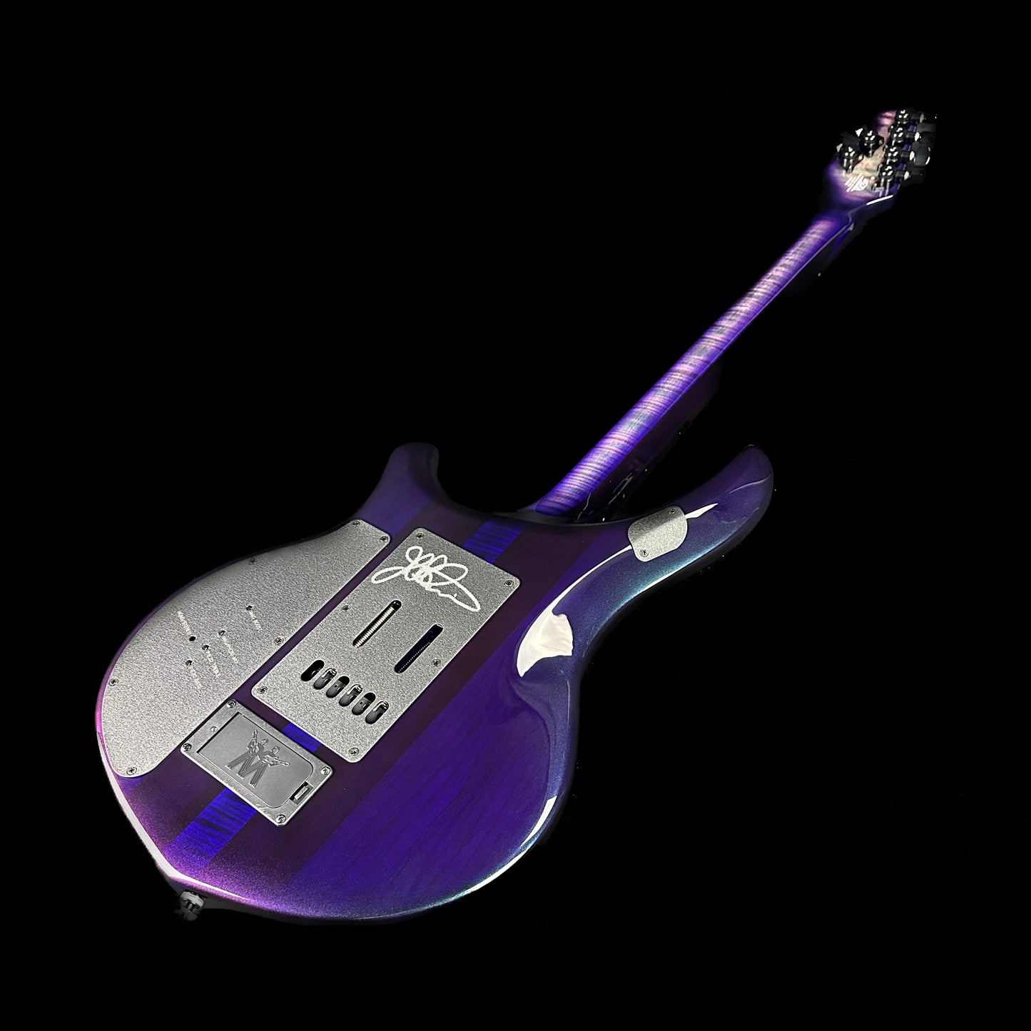 Back angle of Ernie Ball MusicMan Majesty 6 Limited Crystal Amethyst.