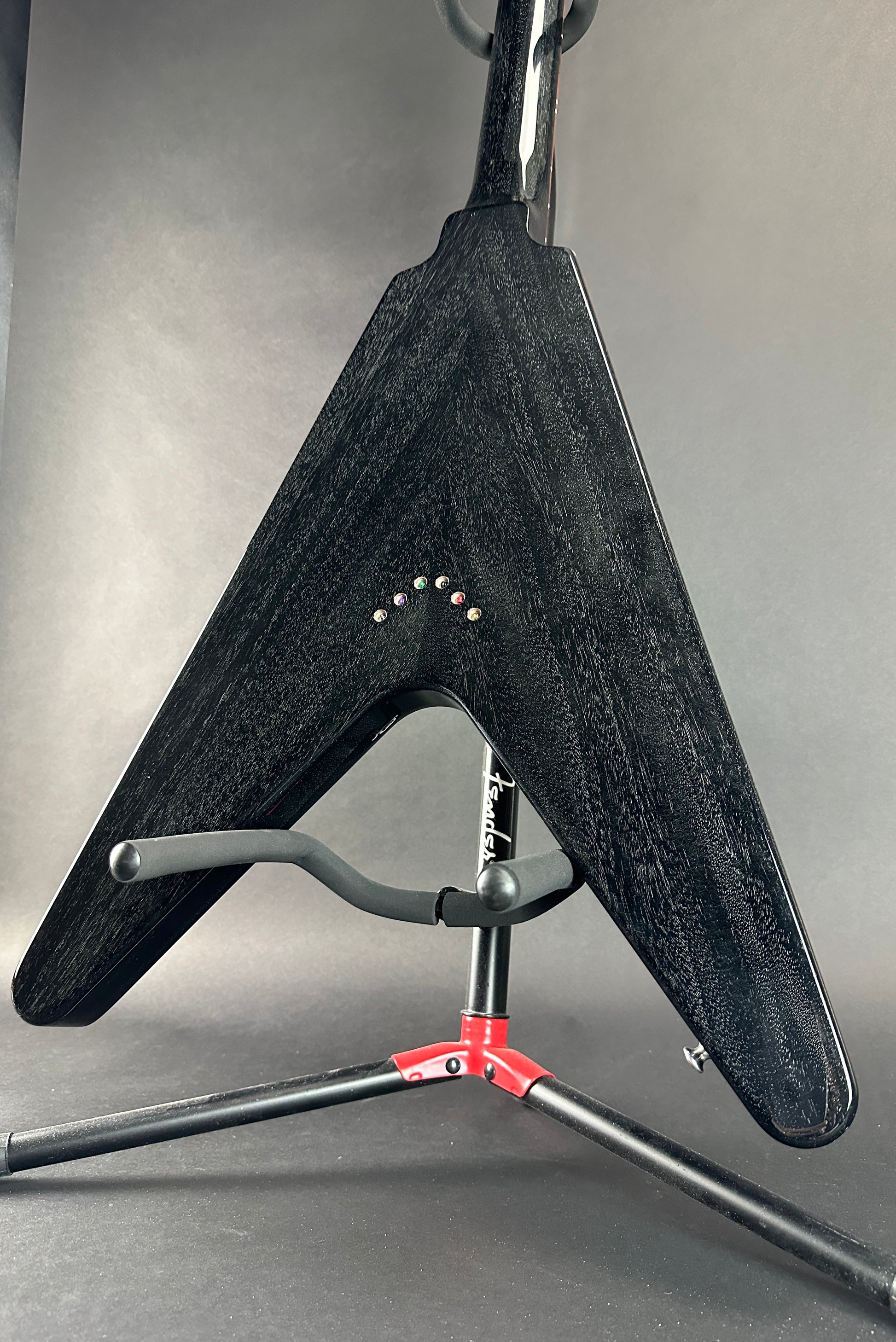 Back angle of Used 2017 Gibson Custom Flying V Black Doghair.