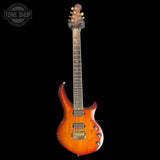 Full frontal of Used 2017 Ernie Ball Music Man BFR John Petrucci Majesty Island Burst Koa.