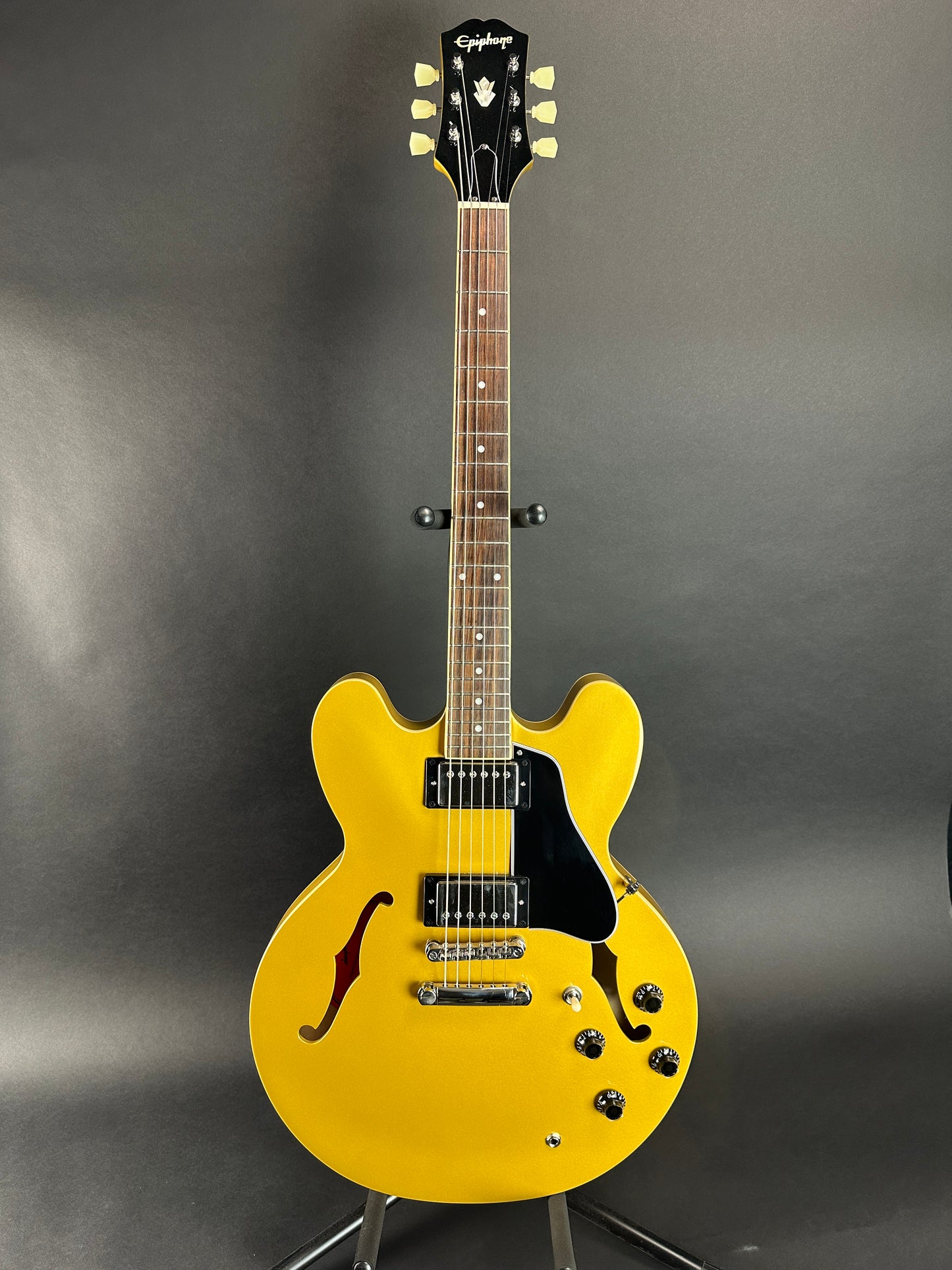Full front of Used Epiphone ES-335 Gold.