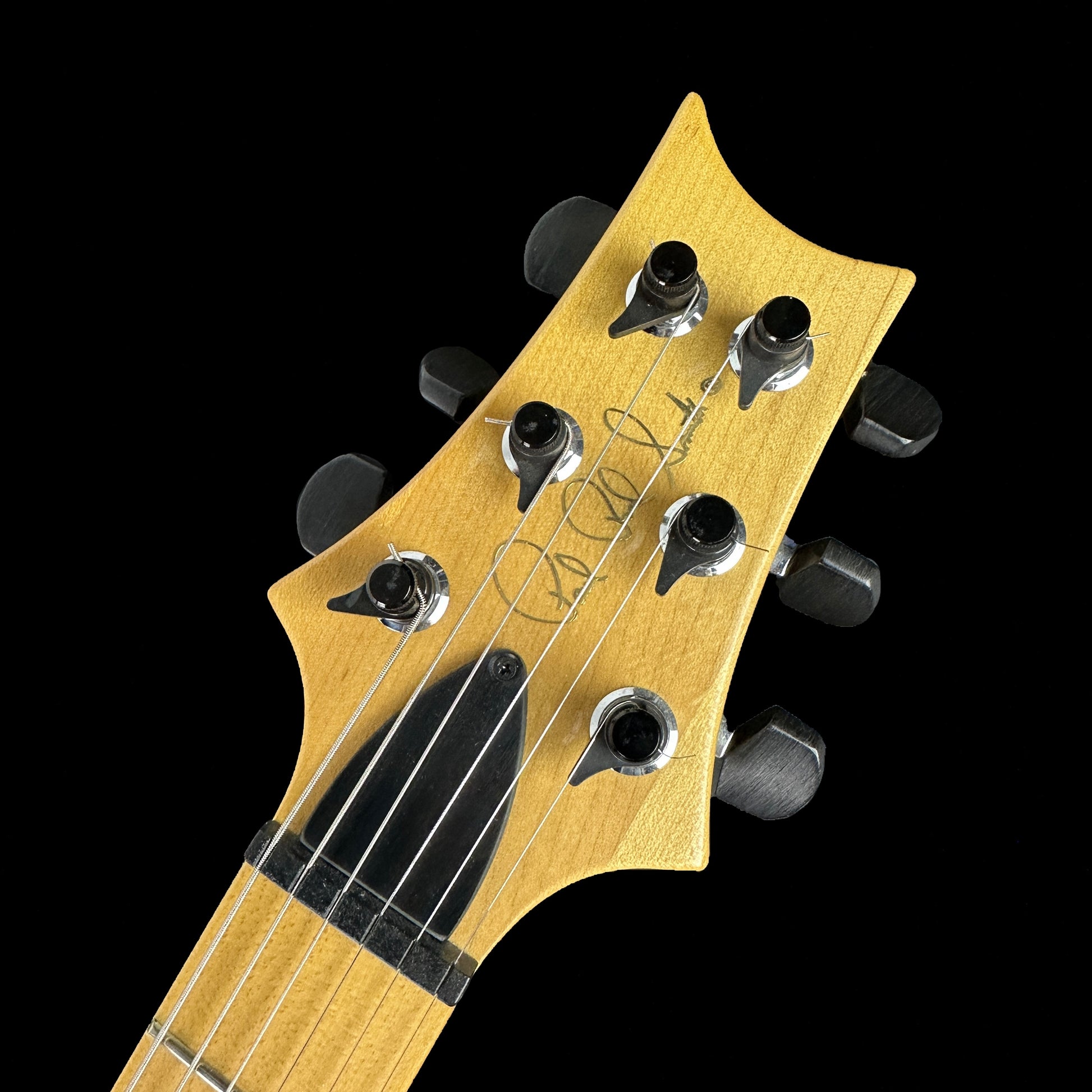 Front of headstock of Used 2000 PRS Custom 22 Soapbar Whale Blue.