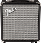 Front of amp for Squier Affinity Series Precision Bass PJ Pack, Laurel Fingerboard, 3-Color Sunburst, Gig Bag, Rumble 15 120V.