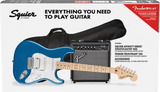 Fender Squier guitar and amplifier set with accessories on a white background