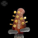 Headstock of Used 2017 Ernie Ball Music Man BFR John Petrucci Majesty Island Burst Koa.