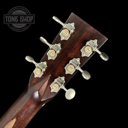 Back of headstock of Huss & Dalton Stageworn Relic TD-R Custom Thermo-cured Adirondack/Wavy East Indian Rosewood.