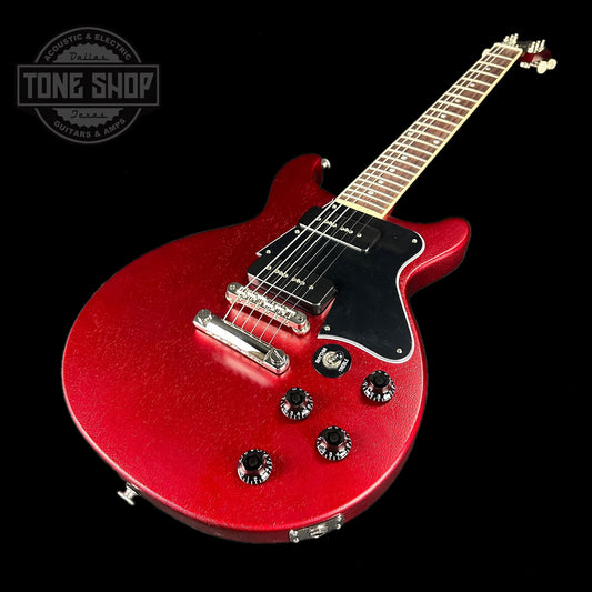 Front angle of Gibson Les Paul Special Double Cutaway Limited Edition Rick Beato Signature Sparkling Burgandy Satin.