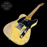 Front angle of Fender Custom Shop Time Machine '54 Tele Super Heavy Relic Super Faded Aged Nocaster Blonde.