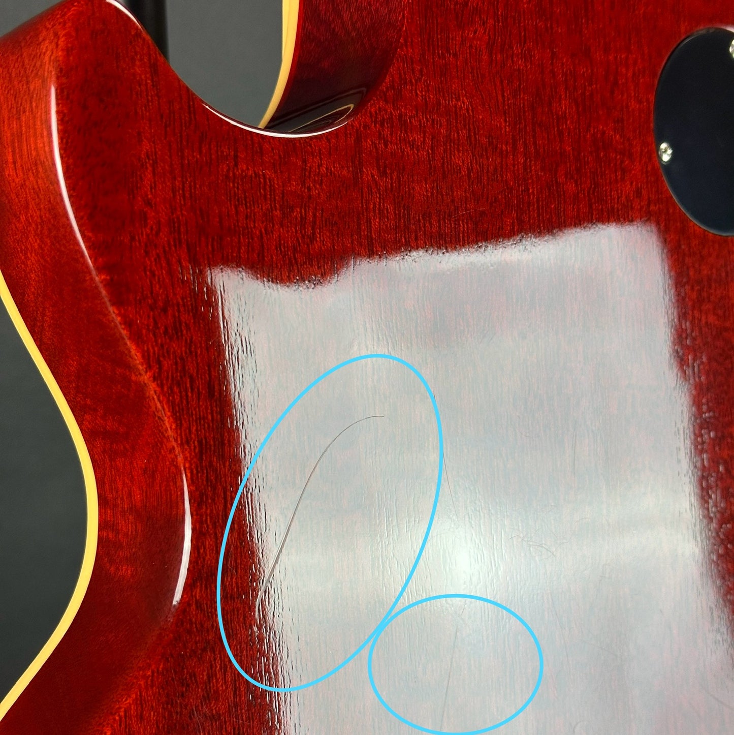 Scratches on back of Used 2008 Gibson Les Paul Standard Plus Heritage Cherry.