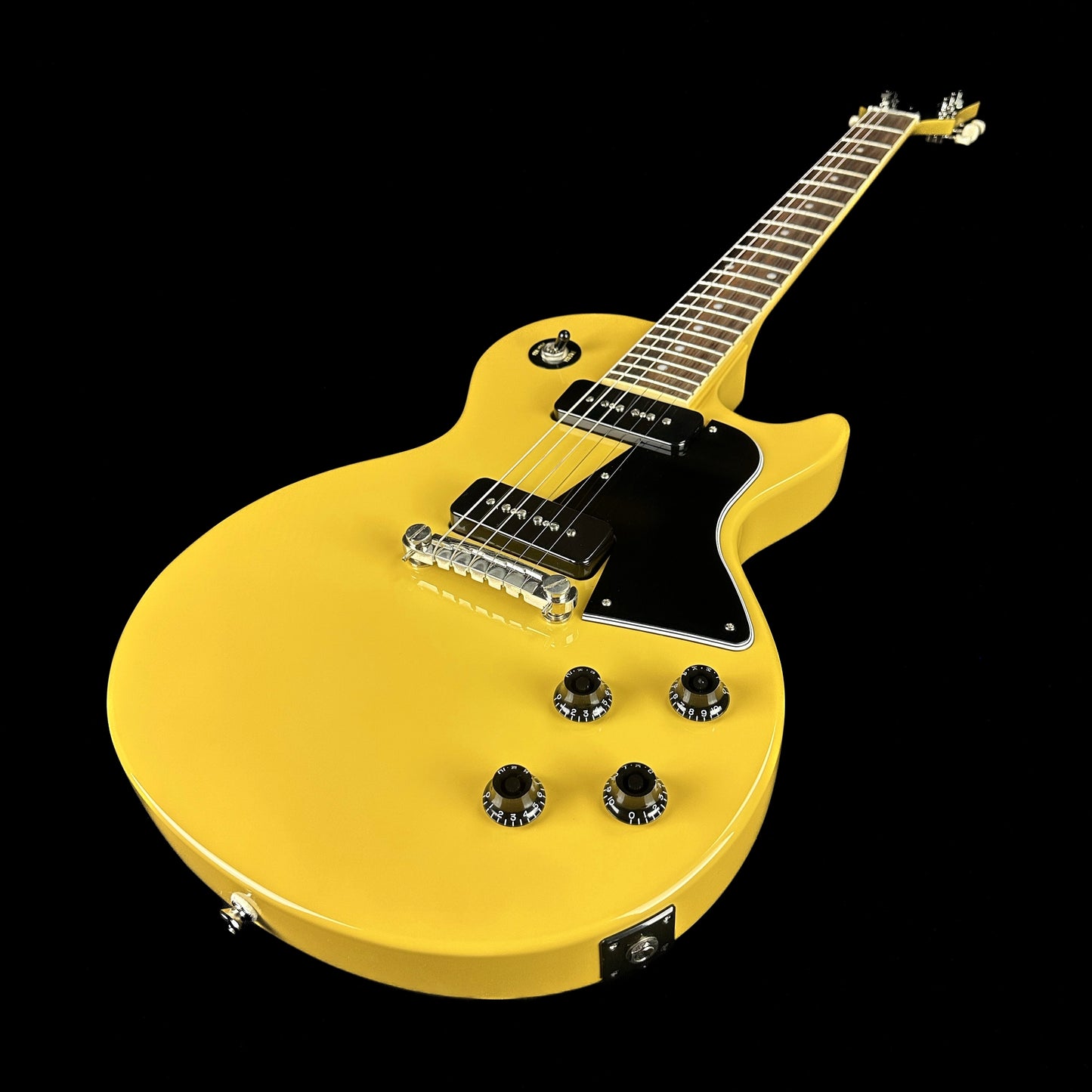 Front angle of Used Epiphone Les Paul Special TV Yellow.