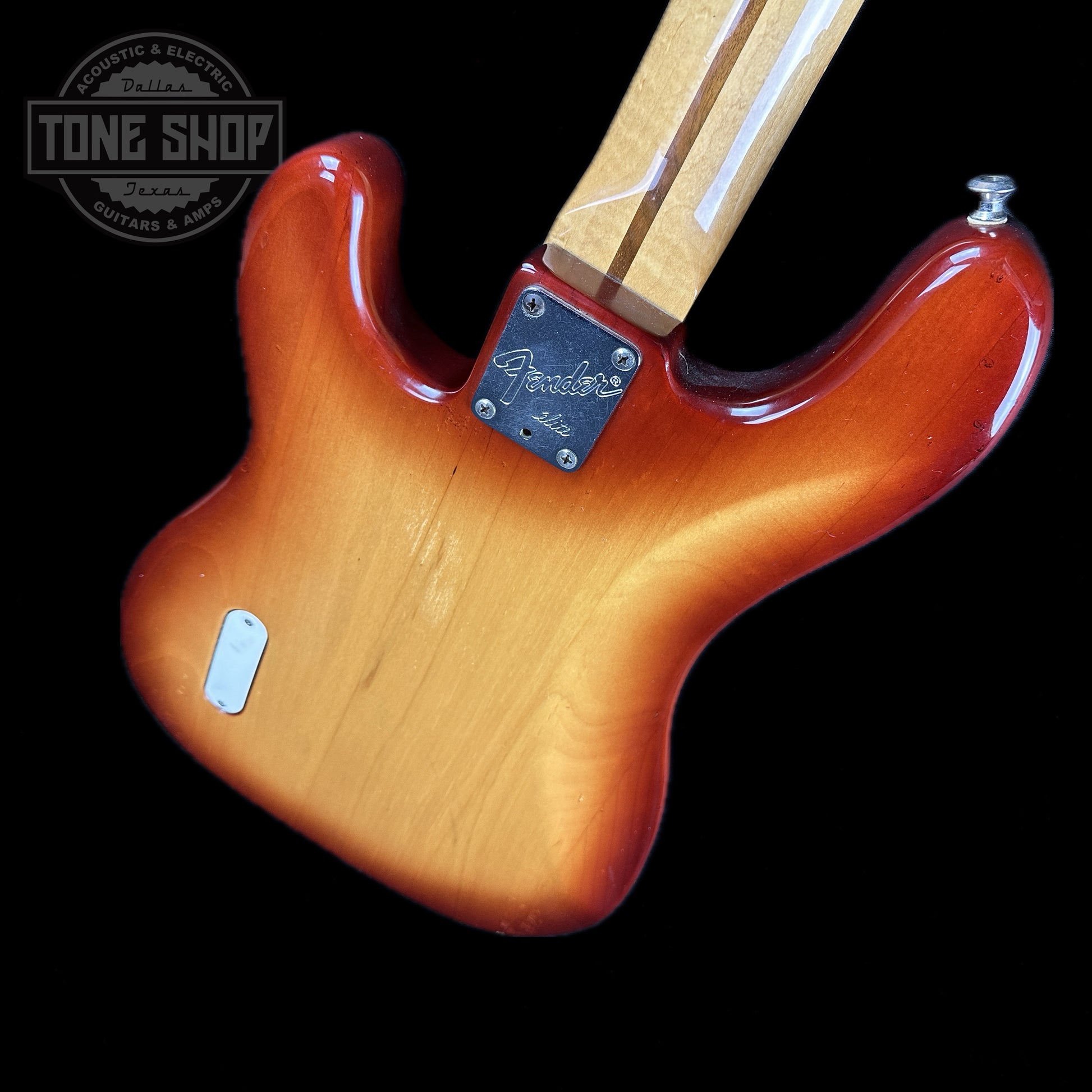 Back angle of Used 1983 Fender Elite Precision Bass II Sienna Burst.