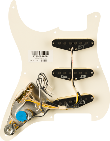 Back of Fender Pre-Wired Strat Pickguard Eric Johnson Signature Parchment 8 Hole PG.