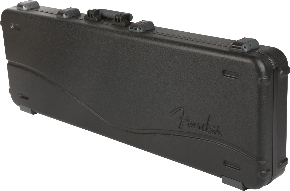 Front right angle of Fender Deluxe Molded Bass Case Black.