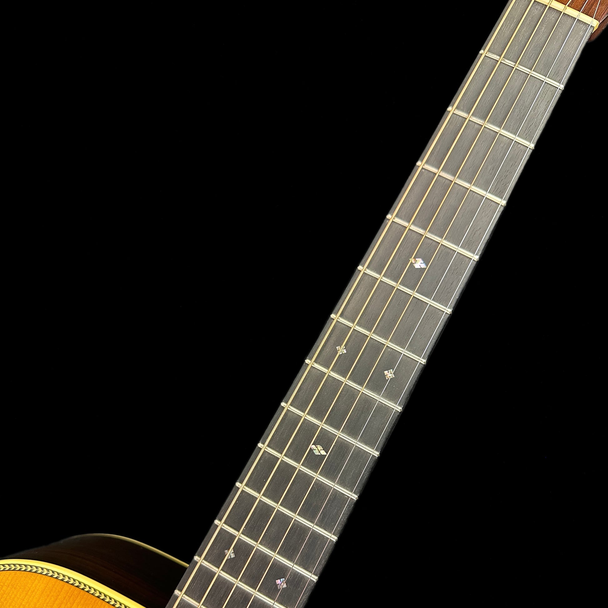 Fretboard of Martin Custom Shop '37 D-28 Authentic Brazilian Rosewood Stage 1 Aging.