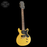 Full frontal of Used 2006 Gibson Custom Shop 1958 Les Paul Junior Double Cut TV Yellow.