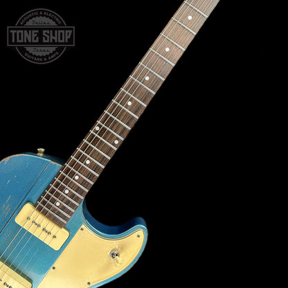 Fretboard of Rock N Roll Relics Revenge Lake Placid Blue Med Aging.