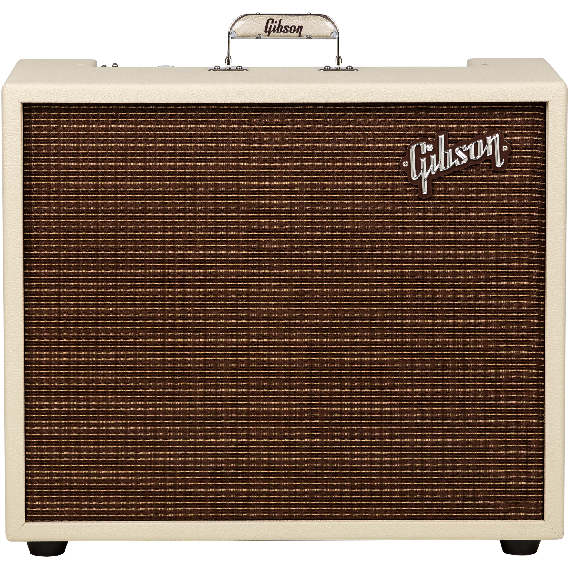 Front of Gibson Dual Falcon 20 2x10 Combo Cream Bronco Oxblood grille.