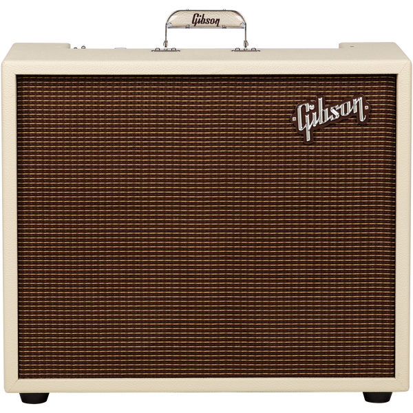 Front of Gibson Dual Falcon 20 2x10 Combo Cream Bronco Oxblood grille.