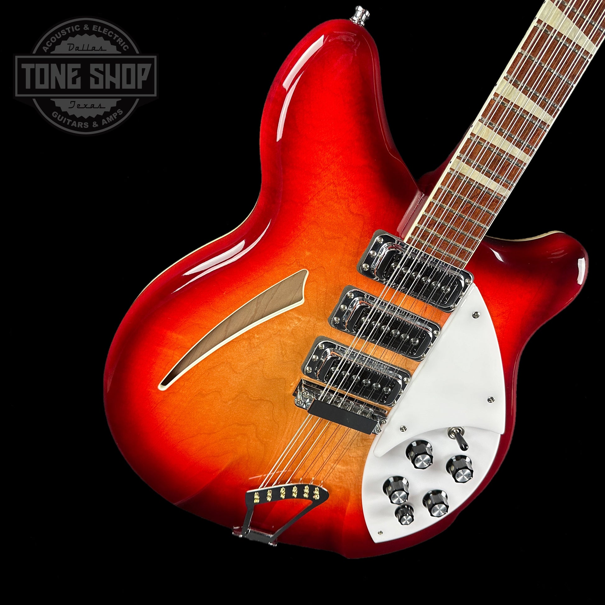 Front angle of Used Rickenbacker 370/12 Fireglo.