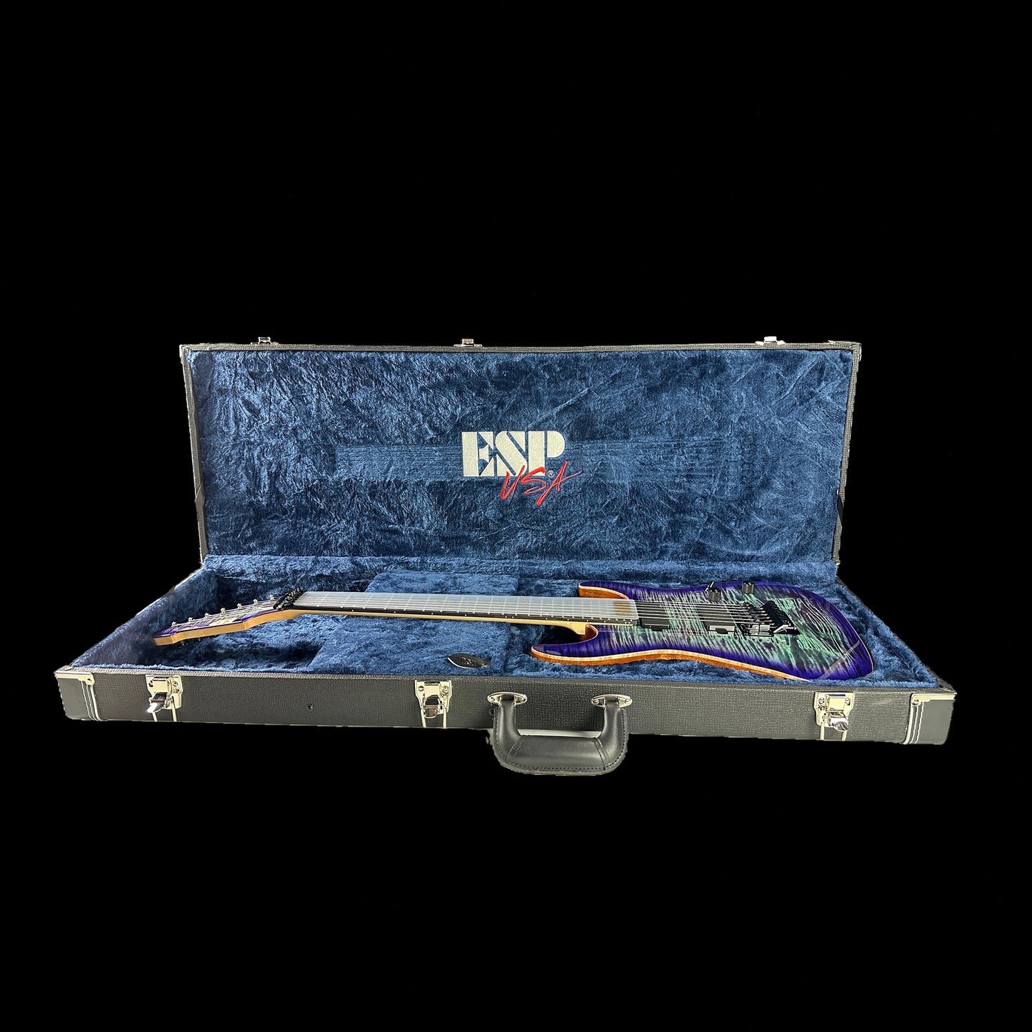 ESP USA M7 FR FM E BH EMG Purple Sunburst in case.