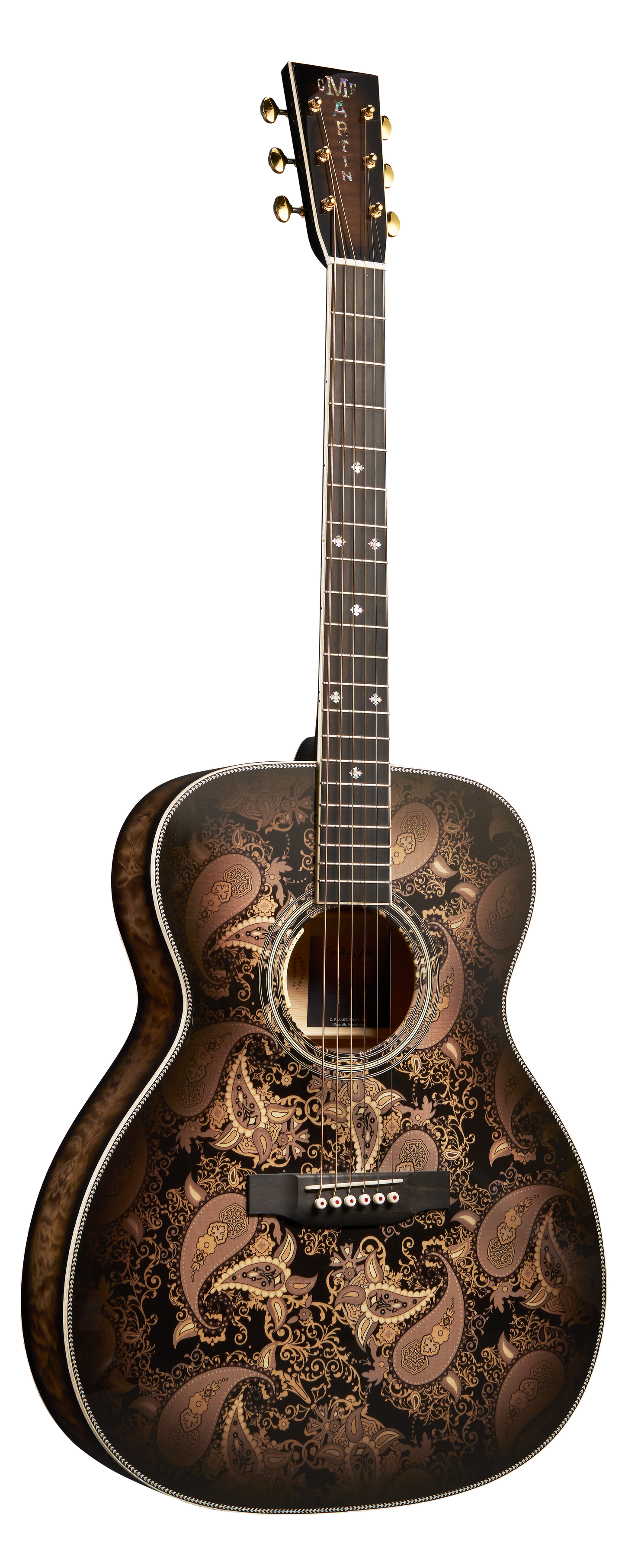 Full frontal of Martin Custom Shop M Paisley Ember Burst.