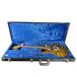Guitar in a blue case on a white background
