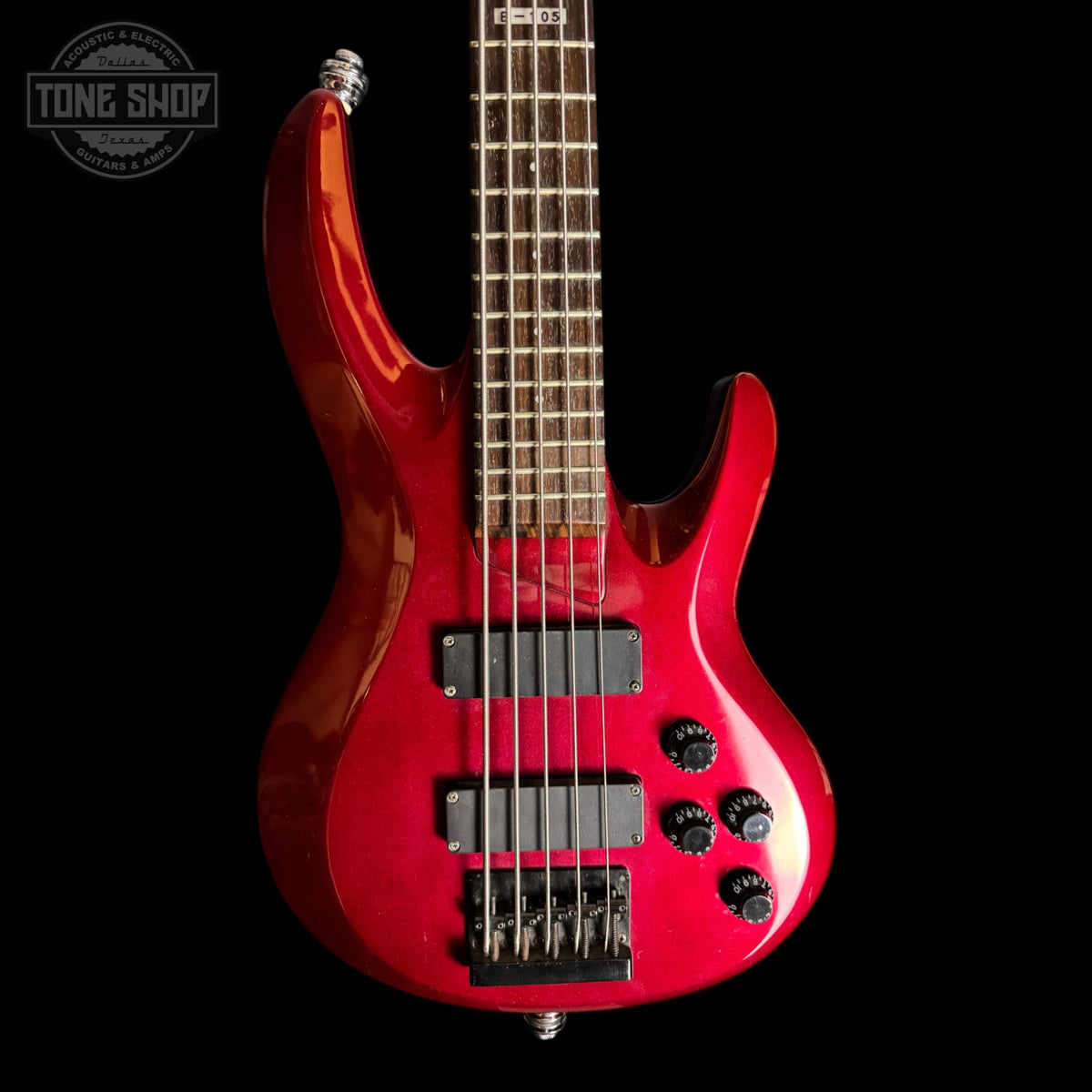 Front of Used 2004 ESP LTD B-105 5-String Bass Metallic Red.