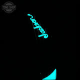 Glow in the dark headstock of Used Jackson Custom Shop TSG SL2H Illuminati Vanilla Shake.