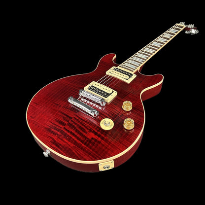 Front angle of Used 2012 Gibson Les Paul Double Cutaway Wine Red.