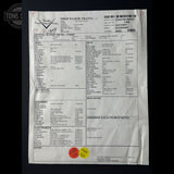 Technical specifications sheet for a Fender guitar on a black background