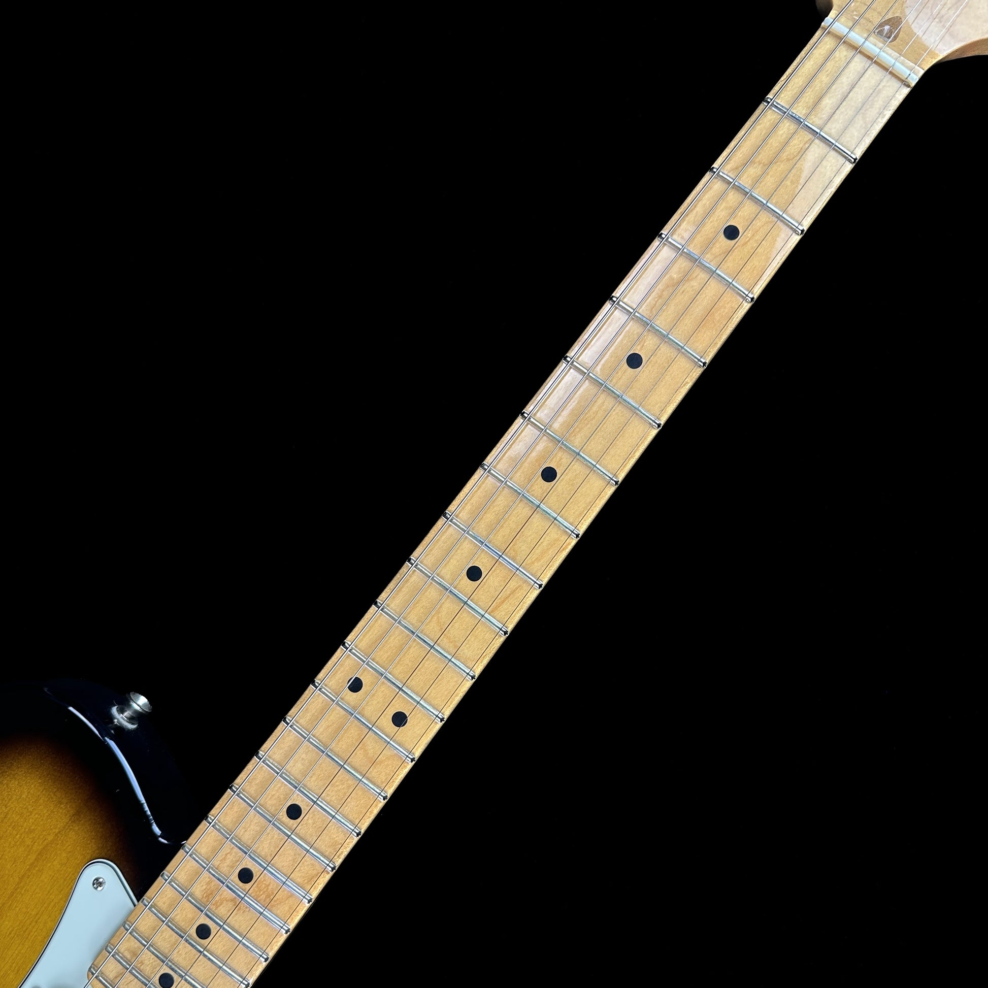 Fretboard of Used Fender Parallel Universe Stratocaster Telecaster Hybrid.
