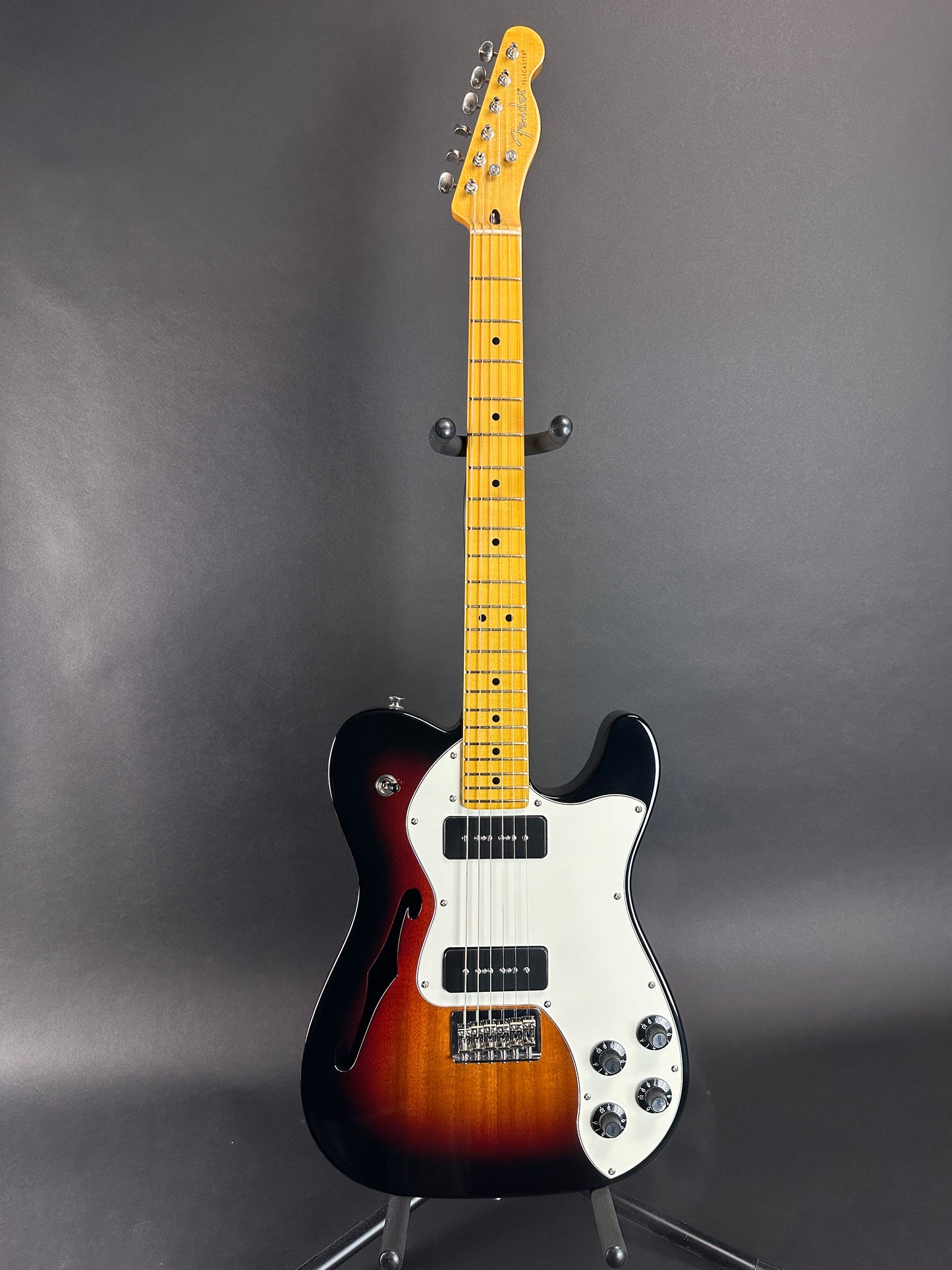 Full front of Used 2012 Fender Tele Thinline Deluxe Sunburst.
