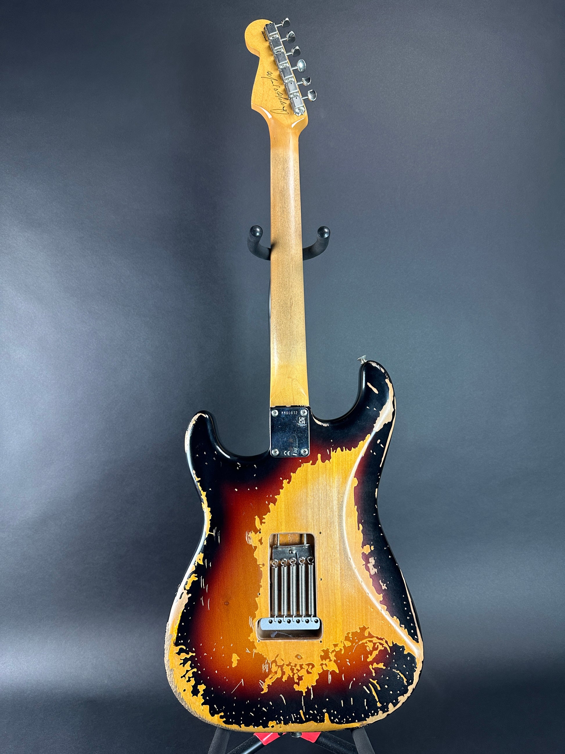 Full back of Used Fender Mike McCready Strat Relic 3 Color Sunburst.