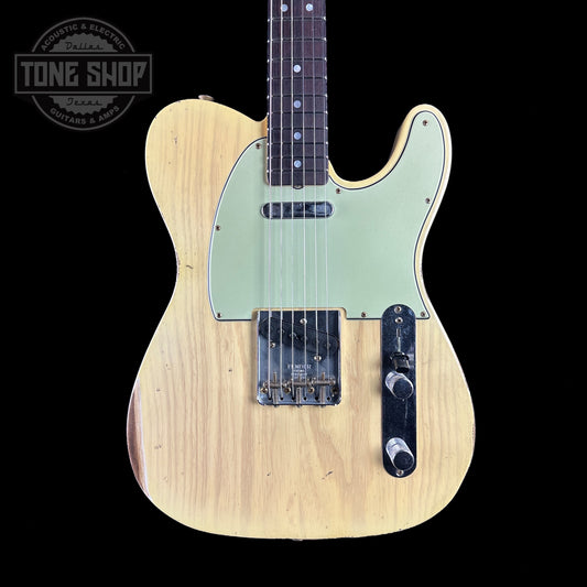 Front of body of Fender Custom Shop 1964 Telecaster Relic Rosewood Fingerboard Natural Blonde.