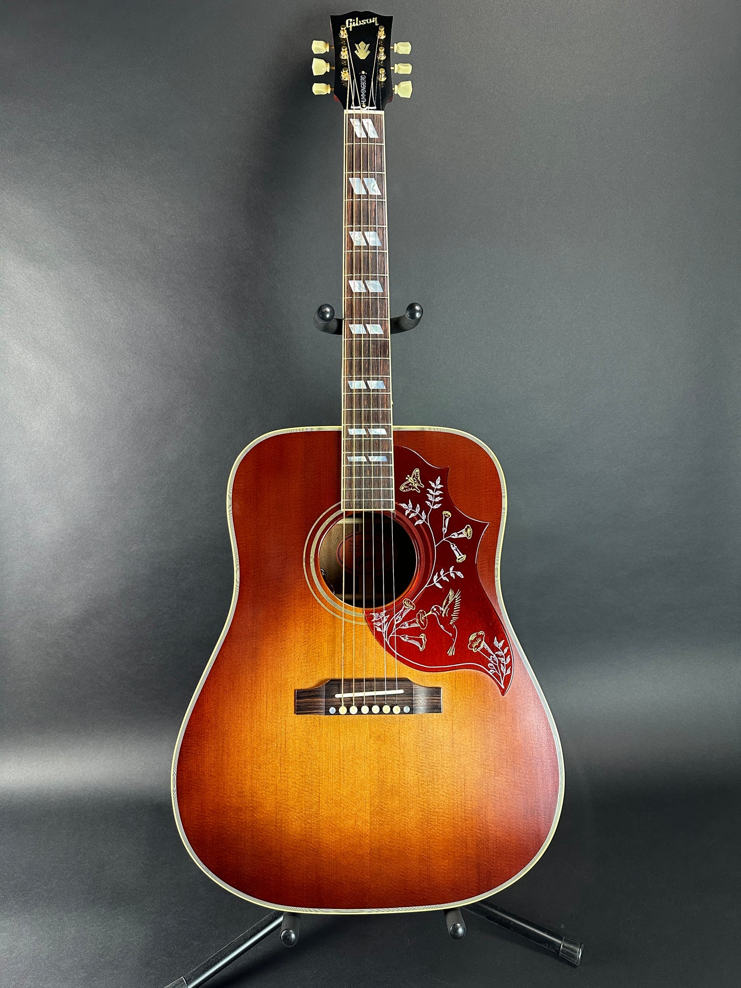 Full front of Used 2022 Gibson 1960 Hummingbird Cherry Sunburst.