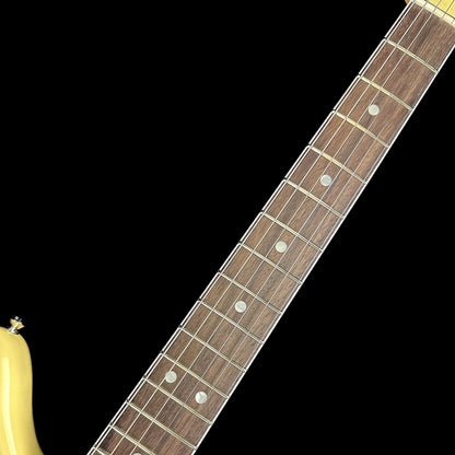 Fretboard of Used Fender American Original Jaguar Olympic White.