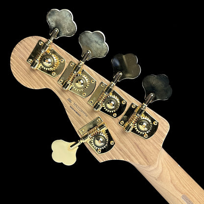 Back of headstock of Used Fender MonoNeon Signature Jazz Bass V.