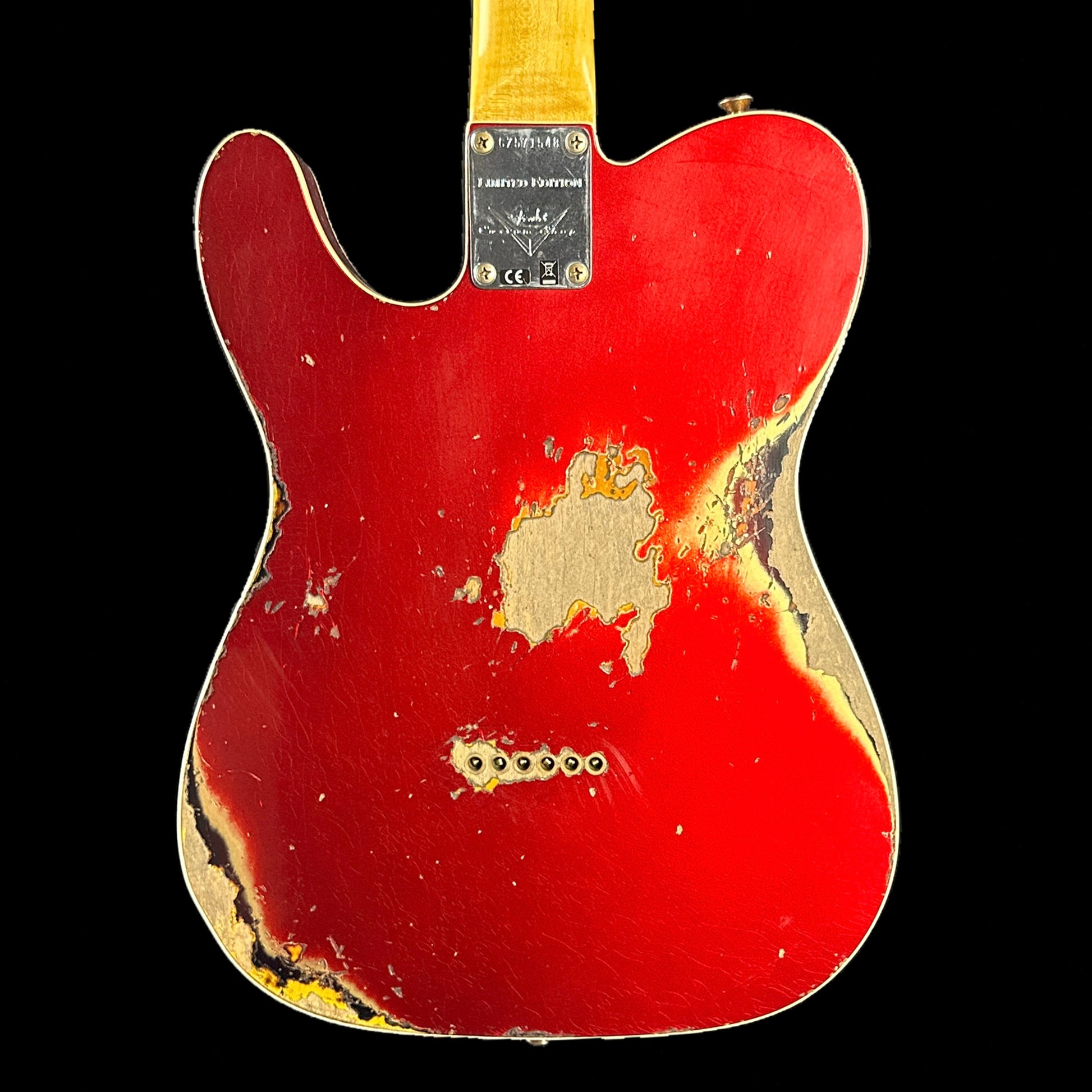 Back of body of Fender Custom Shop Limited Edition '60 Tele Custom Heavy Relic Aged Candy Apple Red/ 3-color Sunburst.