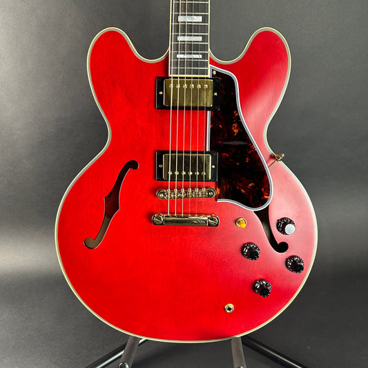 Front of Used Epiphone "Inspired by Gibson" Custom 1959 ES-355 Cherry Red.