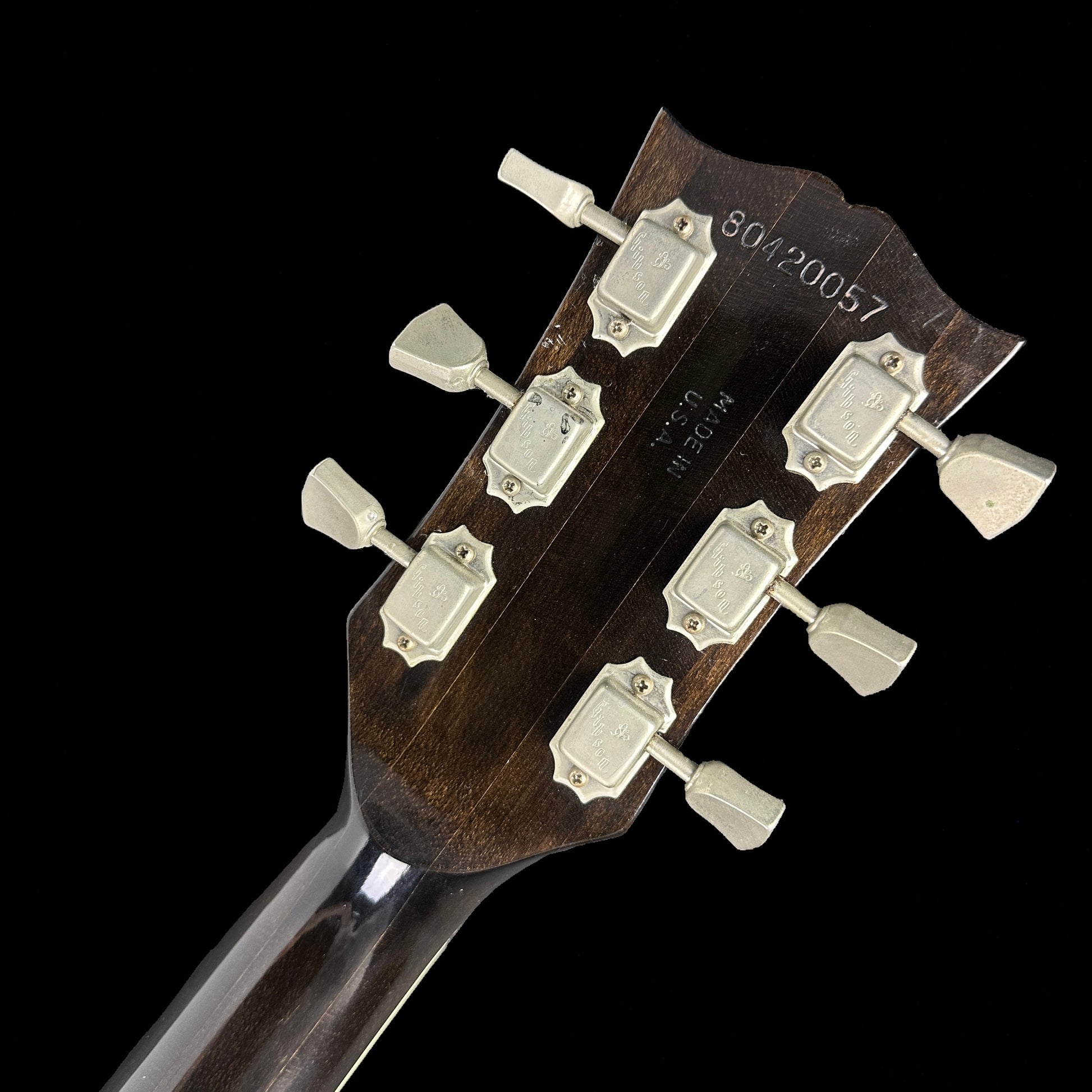 Back of headstock of Used 1980 Gibson ES-335 STD Walnut Left Handed.