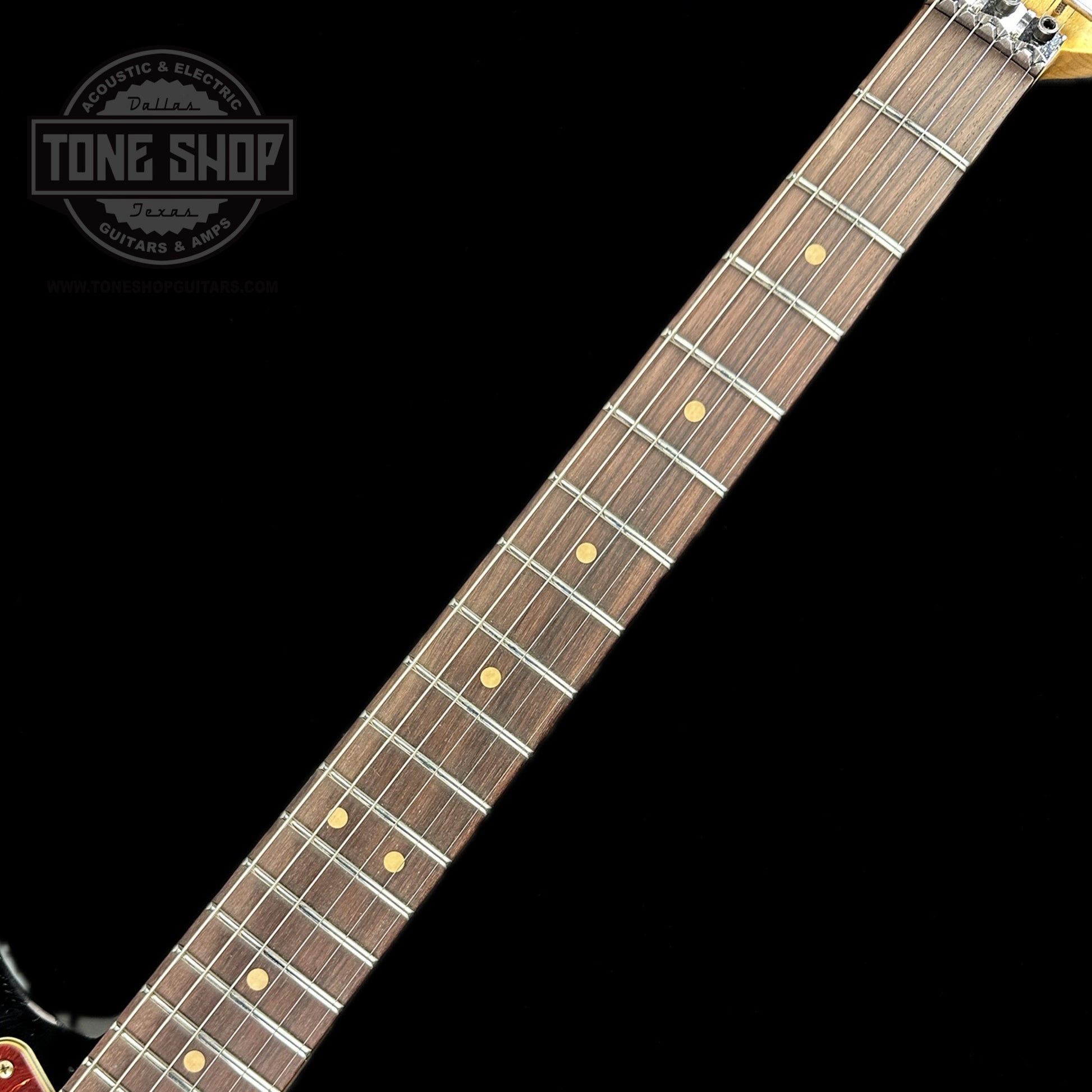 Fretboard of Fender Custom Shop '69 Stratocaster Relic HSS Black Reverse Headstock.