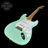 Front angle of Fender Custom Shop LTD 70th Anniversary 1954 Stratocaster Surf Green.