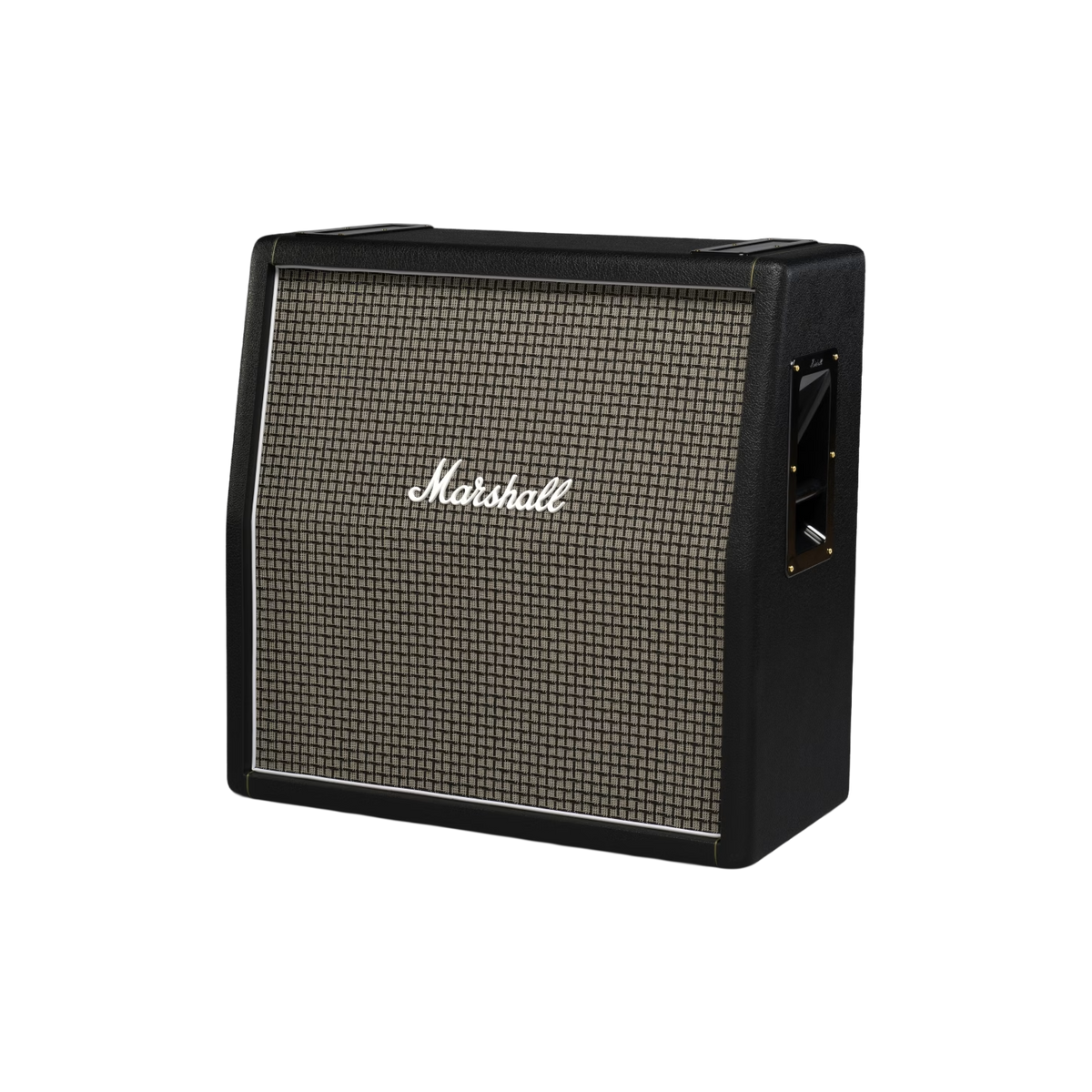 Front right angle of Marshall 1960AX 4x12" 100W Classic Angled Cabinet with G12-25 Greenback speakers.